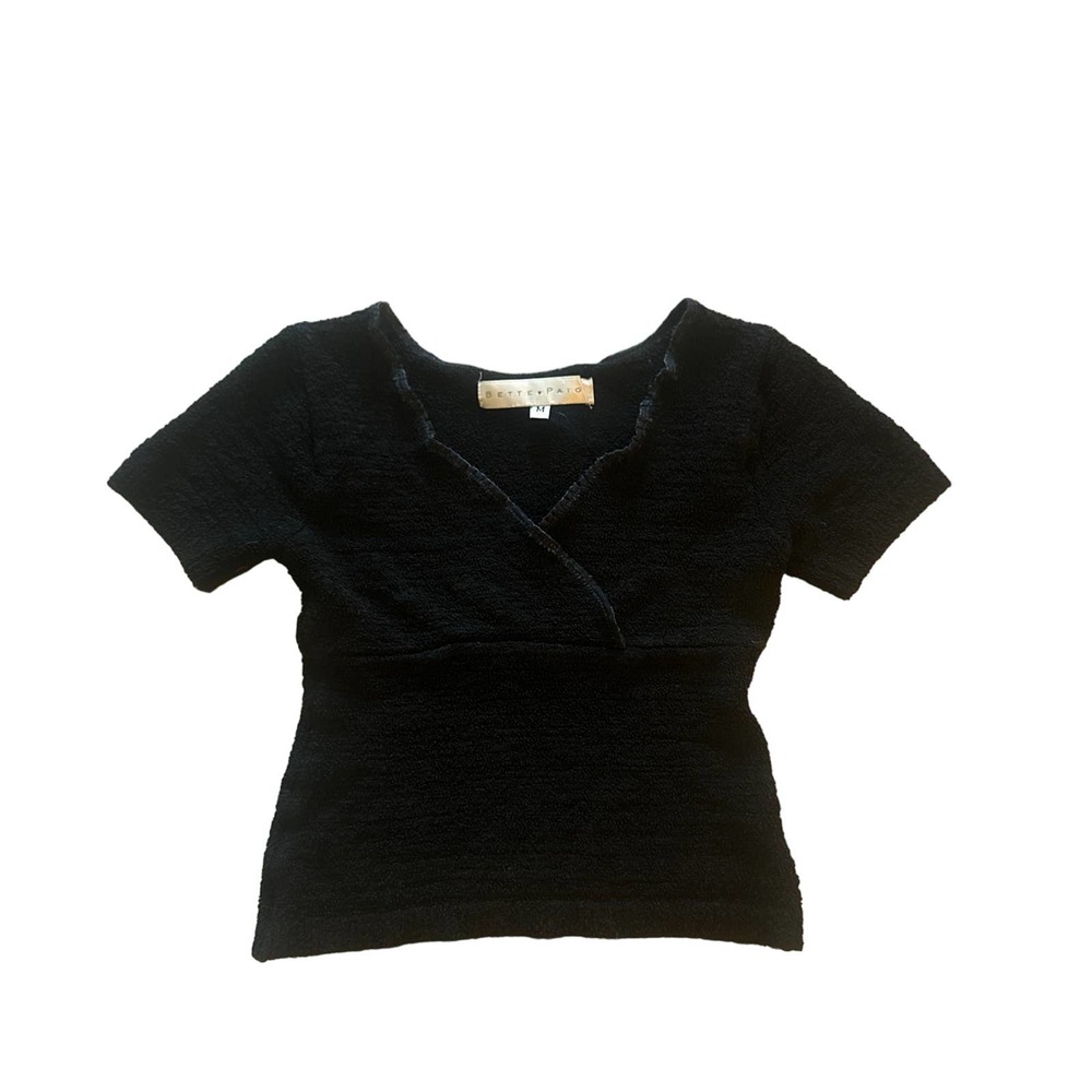 Vtg M Bette Paige Short Slv Wrap Chunky Knit Sweater Top Retro Rockabilly Pinup